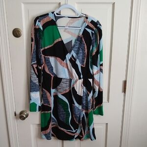 Nine West Black and Green Long Sleeve Dress
